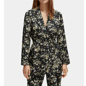 Scotch & Soda Printed Draped Blazer Dandelion Black Womens's Size Medium